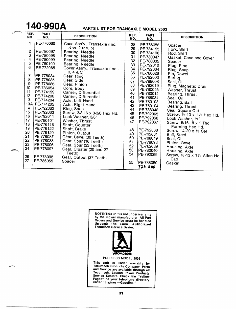 990a | Bolens 140-990A User Manual | Page 31 / 47