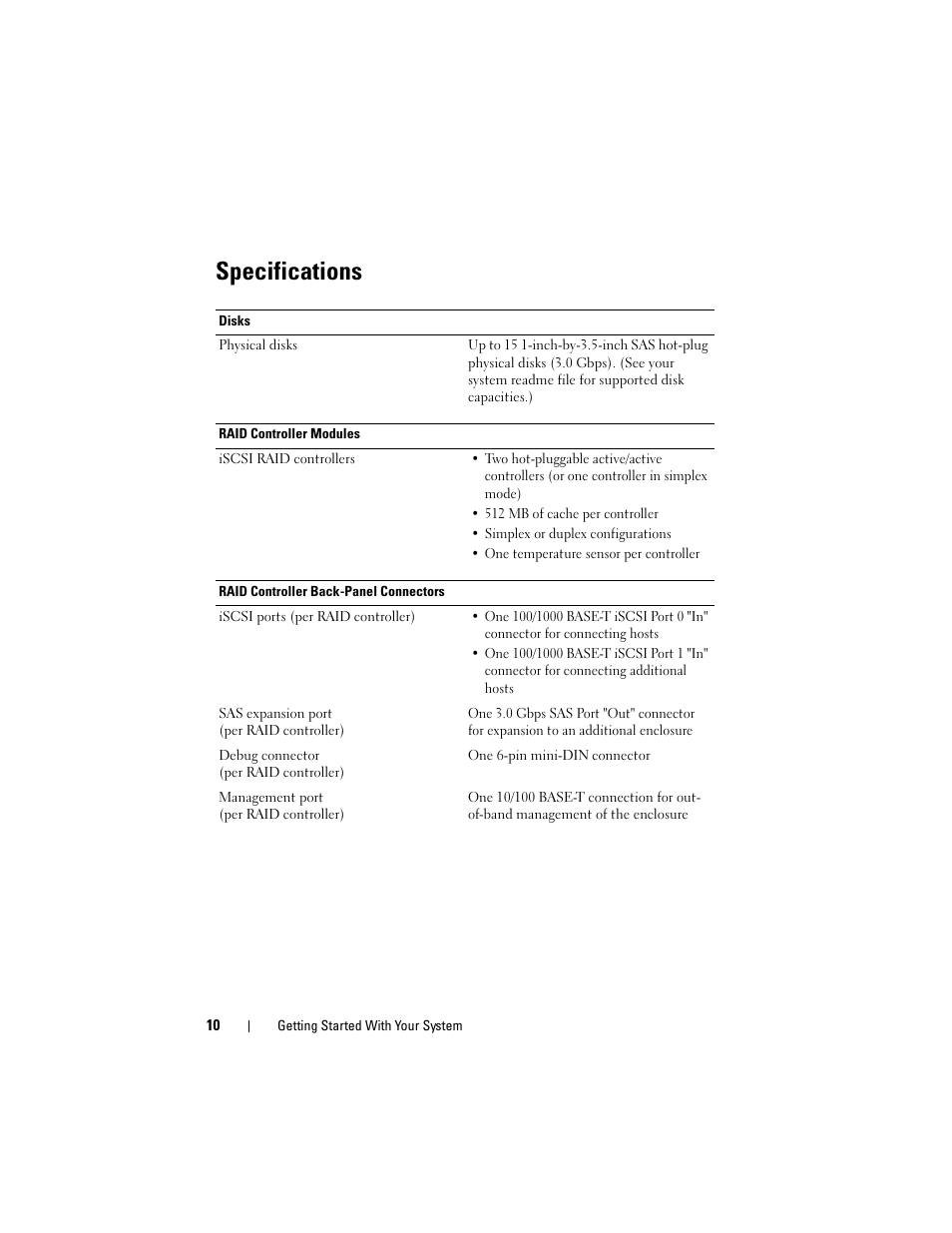 Specifications | Dell PowerVault MD3000i User Manual | Page 12 / 58