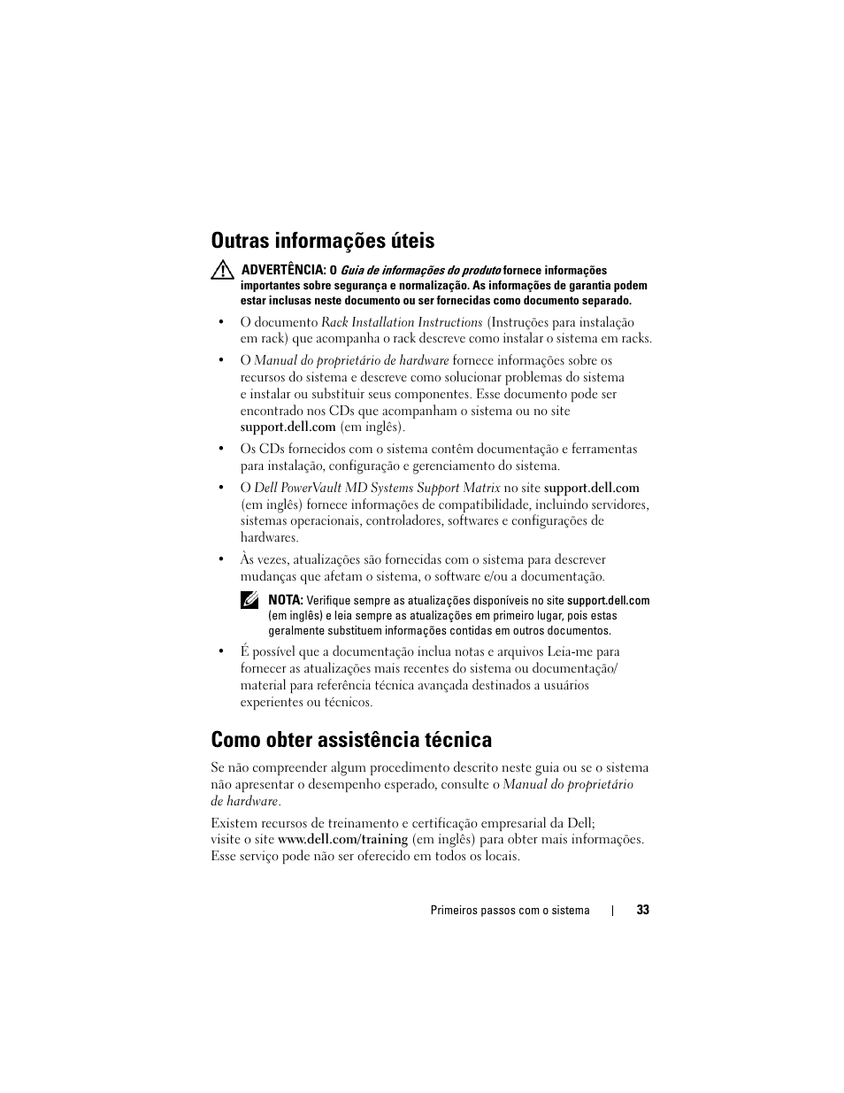 Outras informações úteis, Como obter assistência técnica | Dell PowerVault MD3000i User Manual | Page 35 / 58