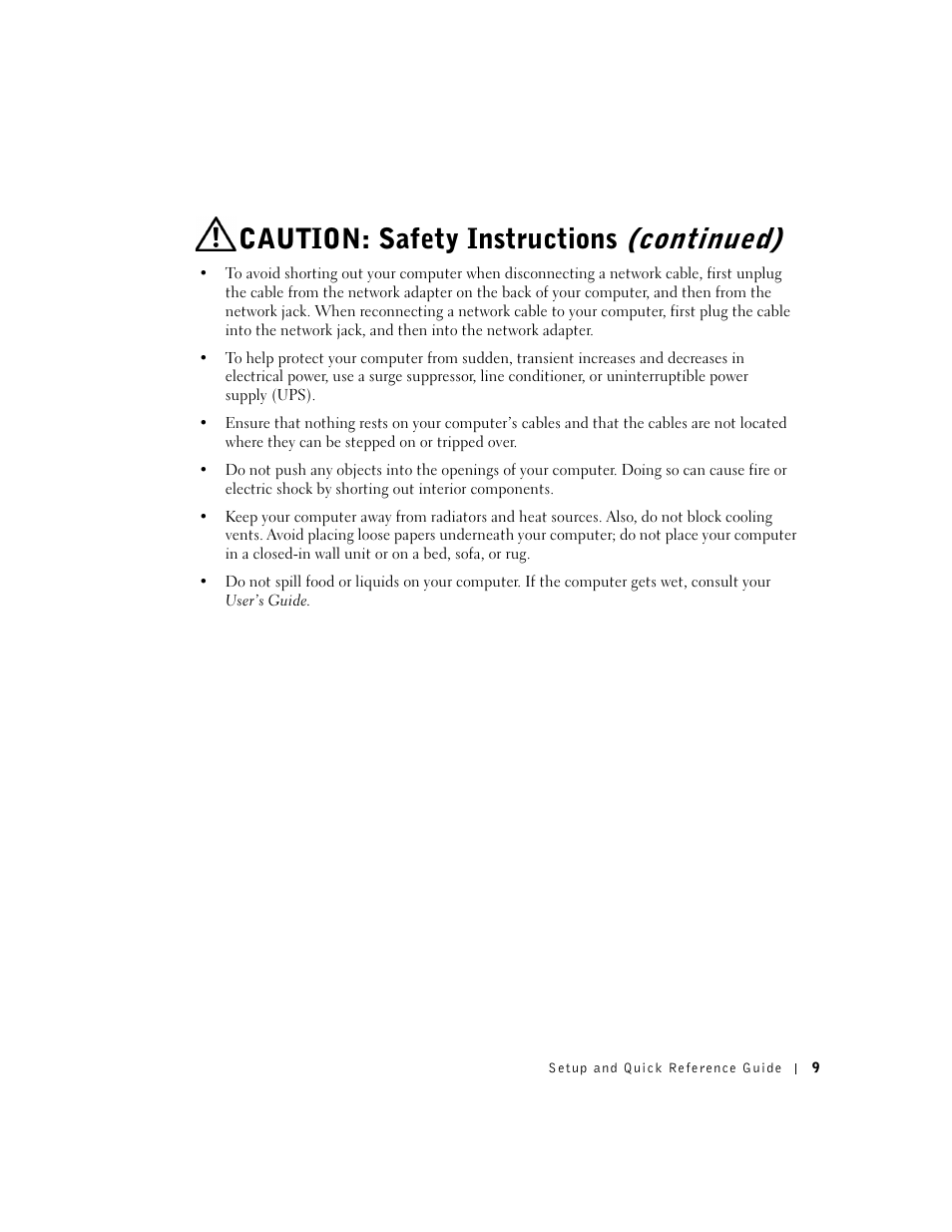 Caution: safety instructions (continued) | Dell OptiPlex GX60 User Manual | Page 10 / 95