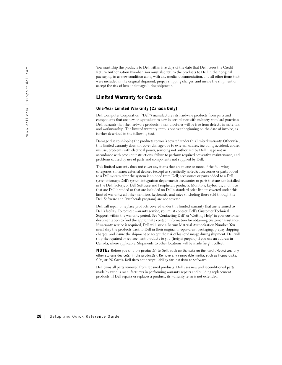 Limited warranty for canada | Dell OptiPlex GX60 User Manual | Page 29 / 95