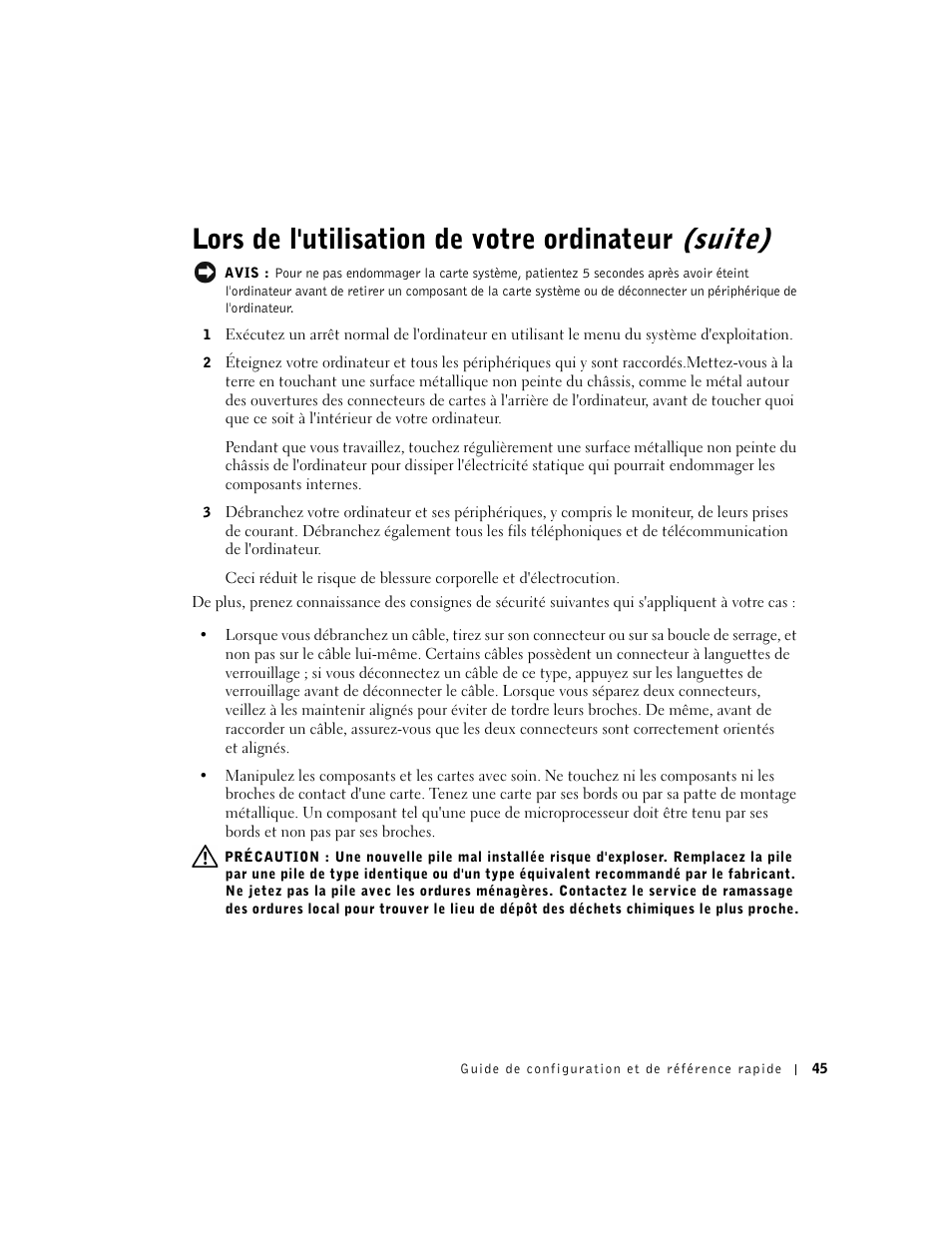 Lors de l'utilisation de votre ordinateur (suite) | Dell OptiPlex GX60 User Manual | Page 46 / 95