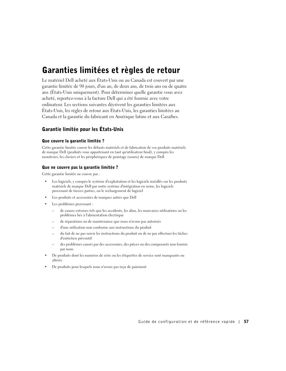 Garanties limitées et règles de retour, Garantie limitée pour les états-unis | Dell OptiPlex GX60 User Manual | Page 58 / 95