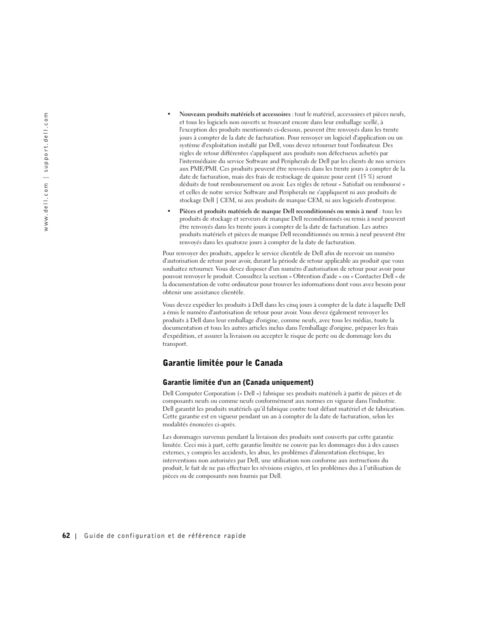 Garantie limitée pour le canada | Dell OptiPlex GX60 User Manual | Page 63 / 95