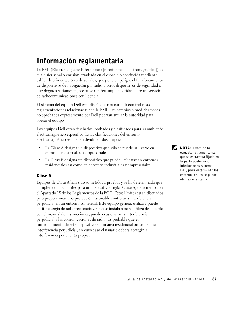 Información reglamentaria | Dell OptiPlex GX60 User Manual | Page 88 / 95