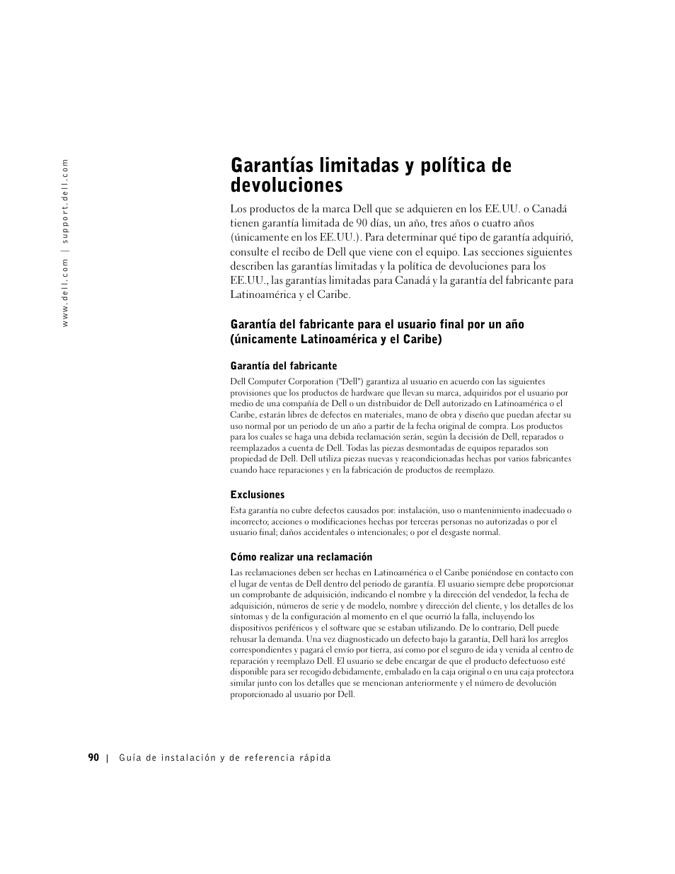 Garantías limitadas y política de devoluciones | Dell OptiPlex GX60 User Manual | Page 91 / 95