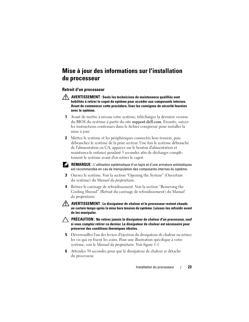 Retrait d'un processeur | Dell POWEREDGE R610 User Manual | Page 23 / 70