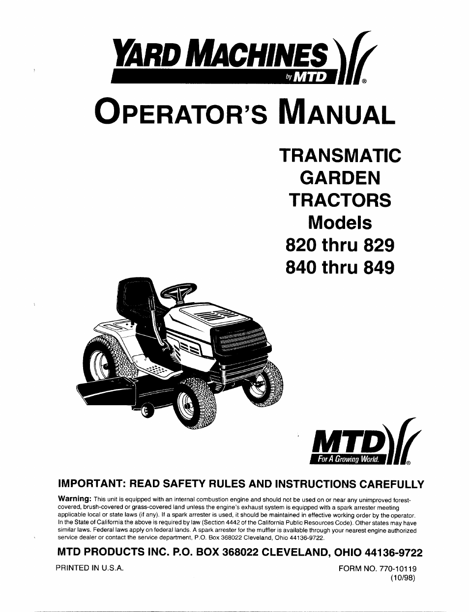 Bolens 820 thru 829 User Manual | 27 pages