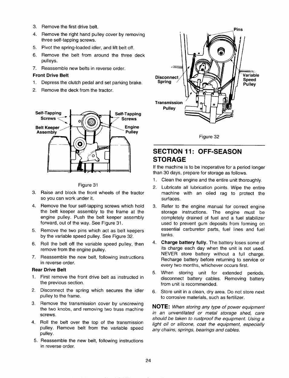 Section 11: off-season storage | Bolens 820 thru 829 User Manual | Page 24 / 27