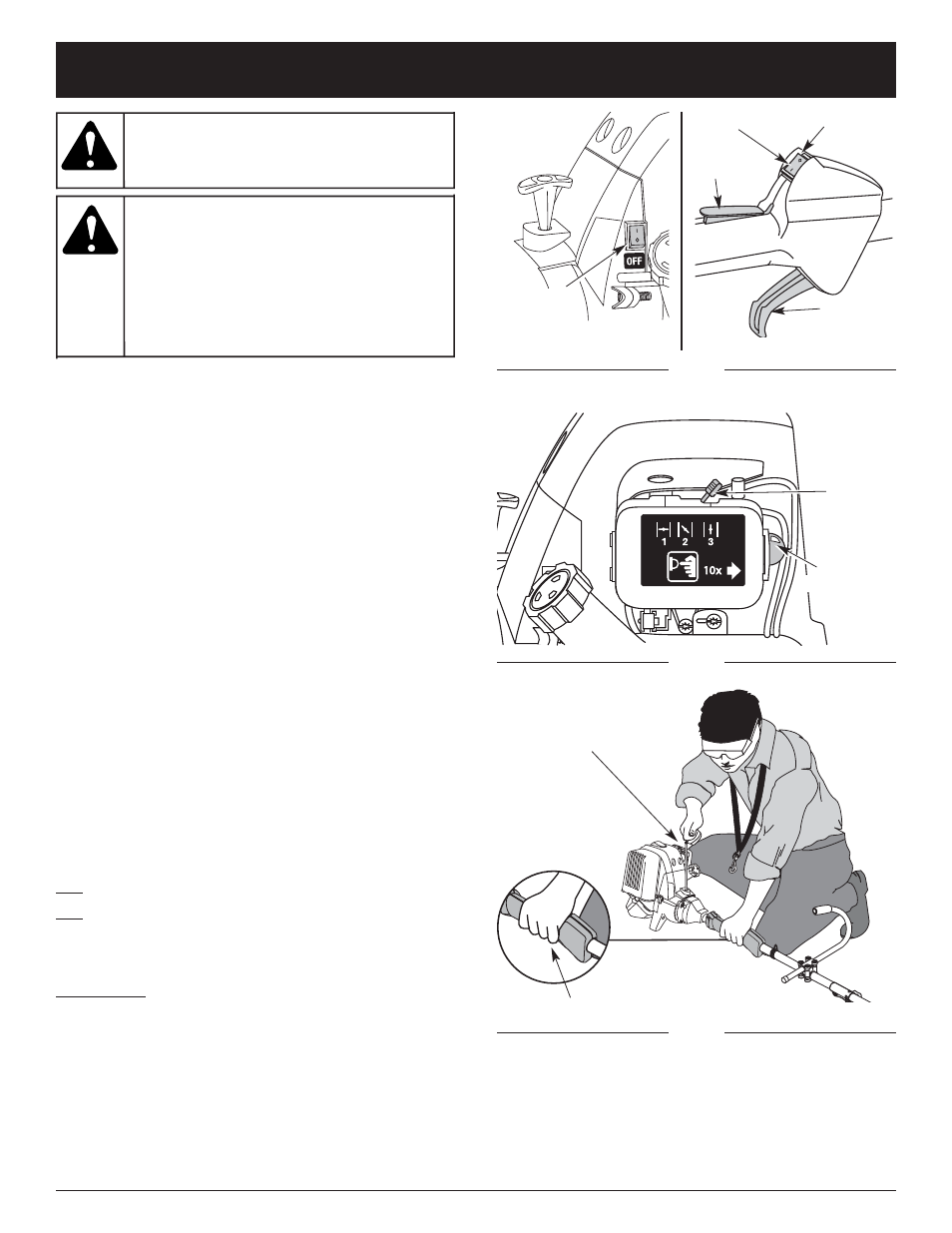 Warning, Starting/stopping instructions, Starting instructions stopping instructions | MTD BL26C0 User Manual | Page 13 / 104