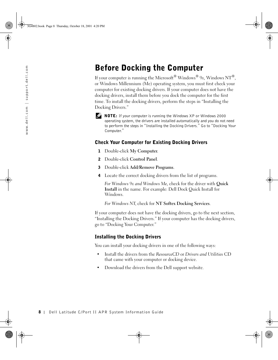 Before docking the computer | Dell C/Port II APR User Manual | Page 10 / 220