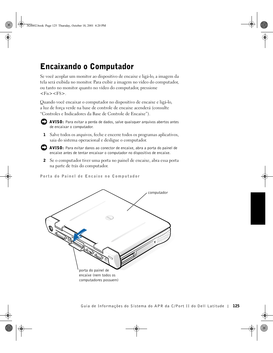 Encaixando o computador | Dell C/Port II APR User Manual | Page 127 / 220