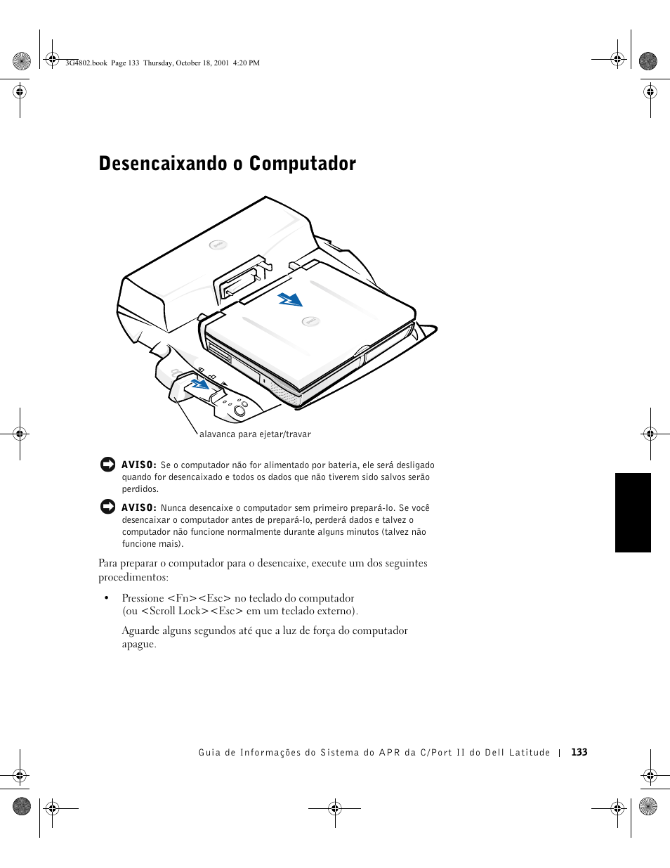 Desencaixando o computador | Dell C/Port II APR User Manual | Page 135 / 220