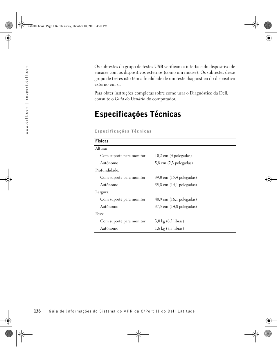 Especificações técnicas | Dell C/Port II APR User Manual | Page 138 / 220