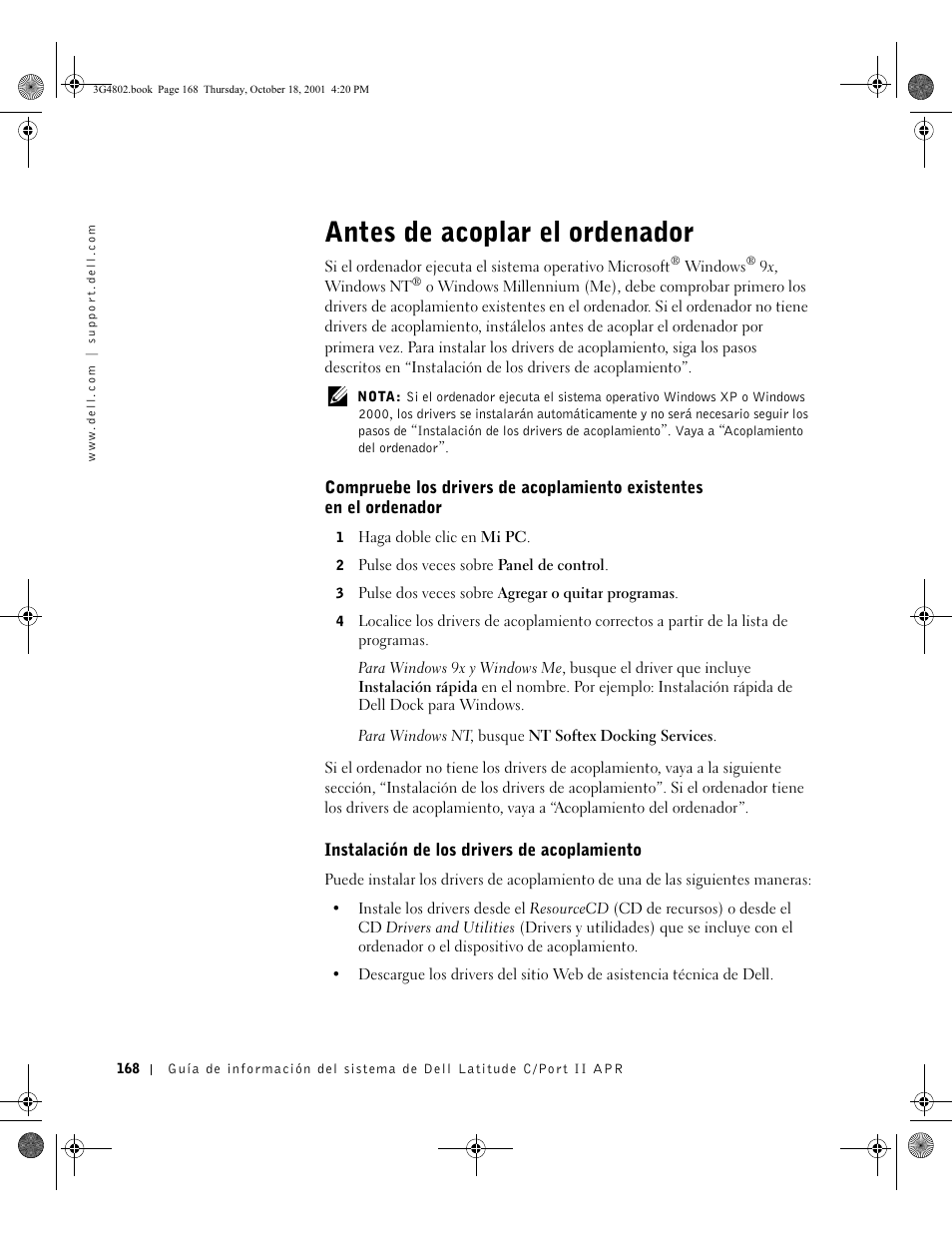 Antes de acoplar el ordenador | Dell C/Port II APR User Manual | Page 170 / 220