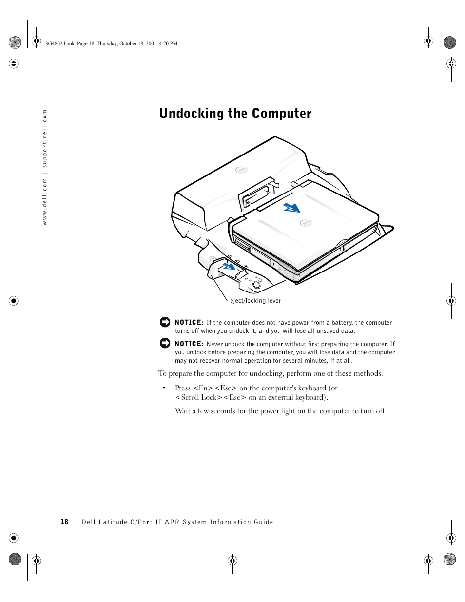 Undocking the computer | Dell C/Port II APR User Manual | Page 20 / 220