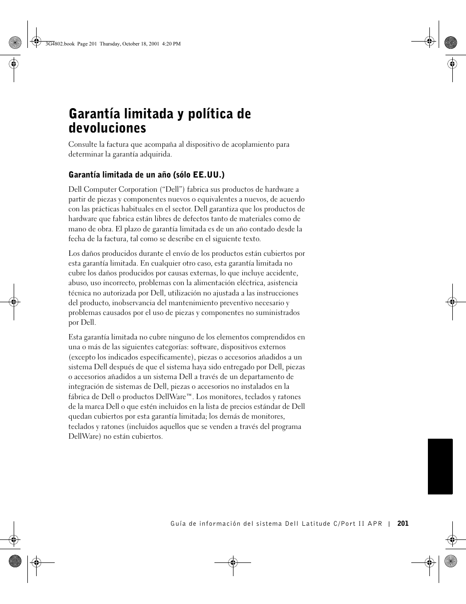 Garantía limitada y política de devoluciones | Dell C/Port II APR User Manual | Page 203 / 220