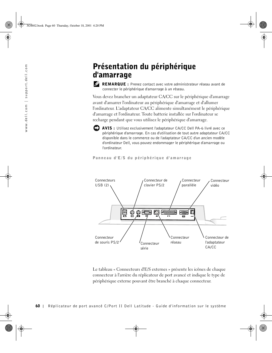 Présentation du périphérique d'amarrage | Dell C/Port II APR User Manual | Page 62 / 220