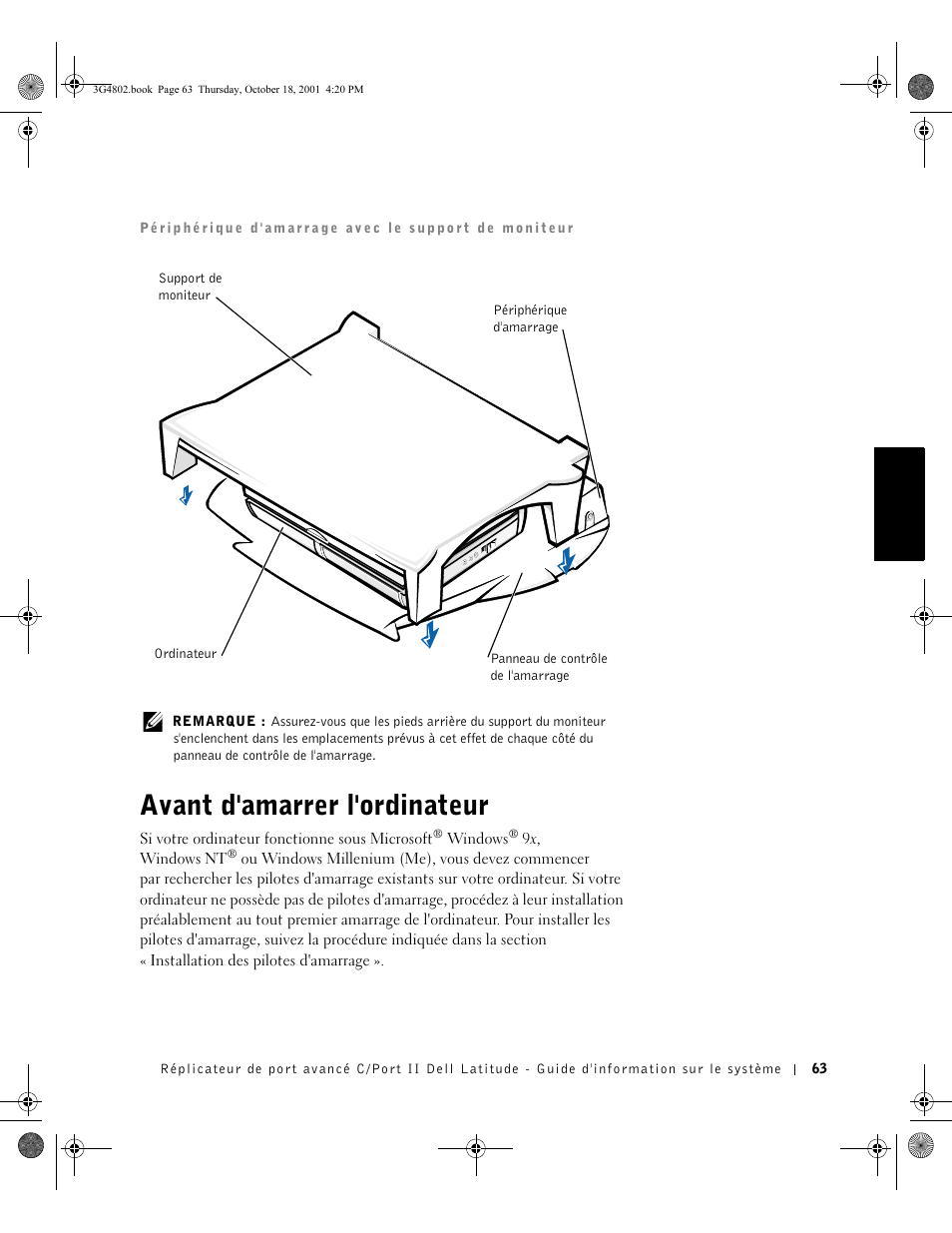 Avant d'amarrer l'ordinateur | Dell C/Port II APR User Manual | Page 65 / 220