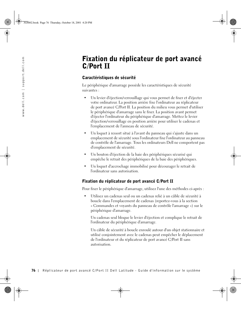 Fixation du réplicateur de port avancé c/port ii | Dell C/Port II APR User Manual | Page 78 / 220