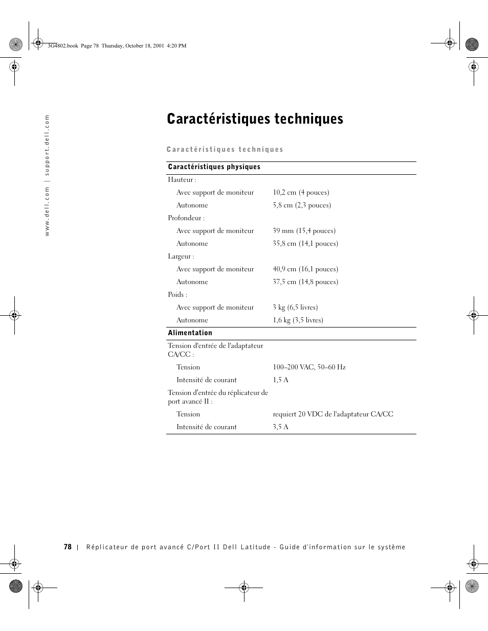 Caractéristiques techniques | Dell C/Port II APR User Manual | Page 80 / 220
