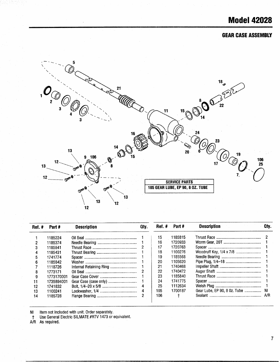 Gear case assembly | Bolens 42028 User Manual | Page 7 / 8