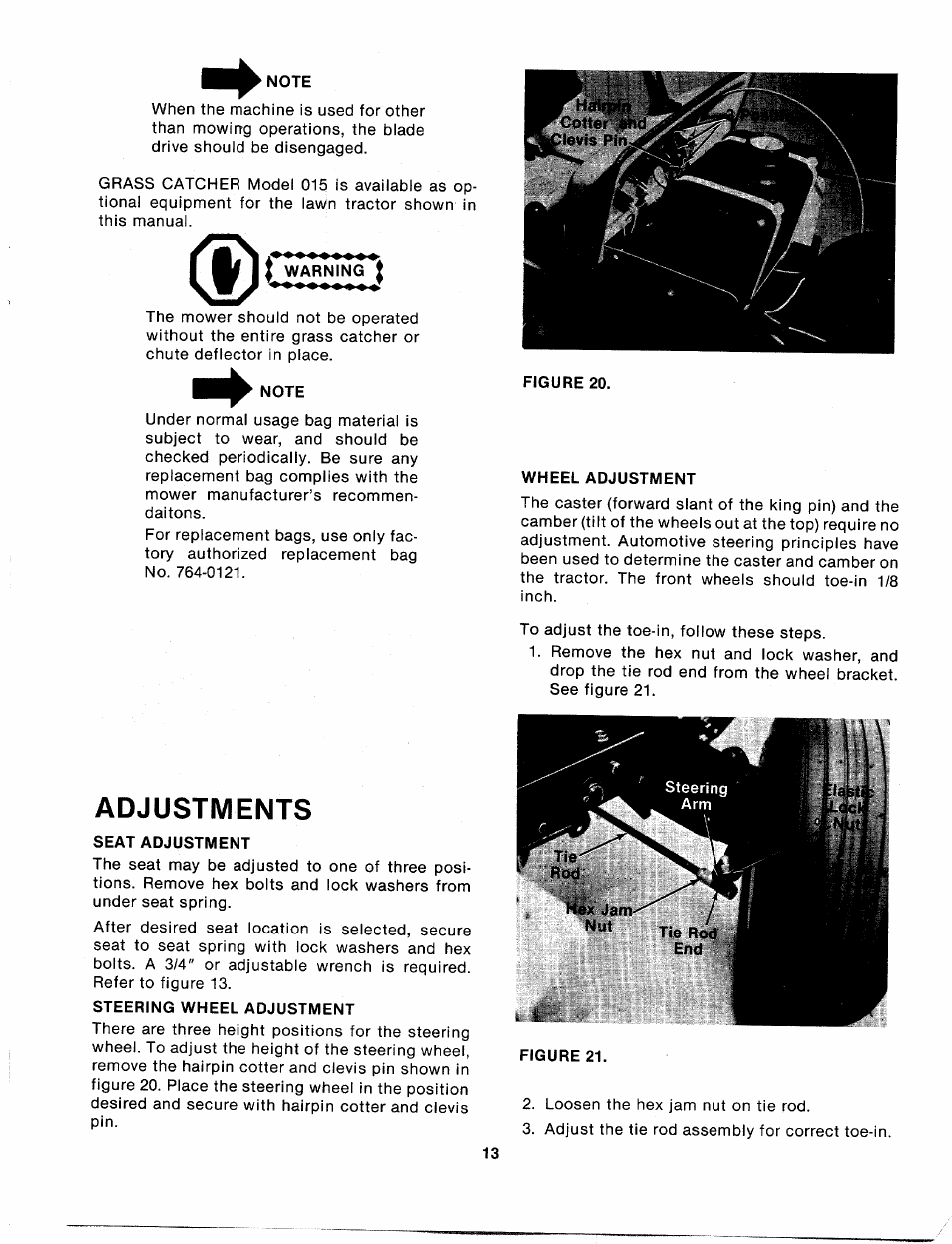 Note, Seat adjustment, Steering wheel adjustment | Wheel adjustment, Adjustments | Bolens 132-698A User Manual | Page 13 / 35