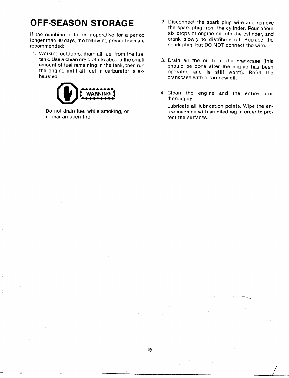 Off season storage | Bolens 132-698A User Manual | Page 19 / 35
