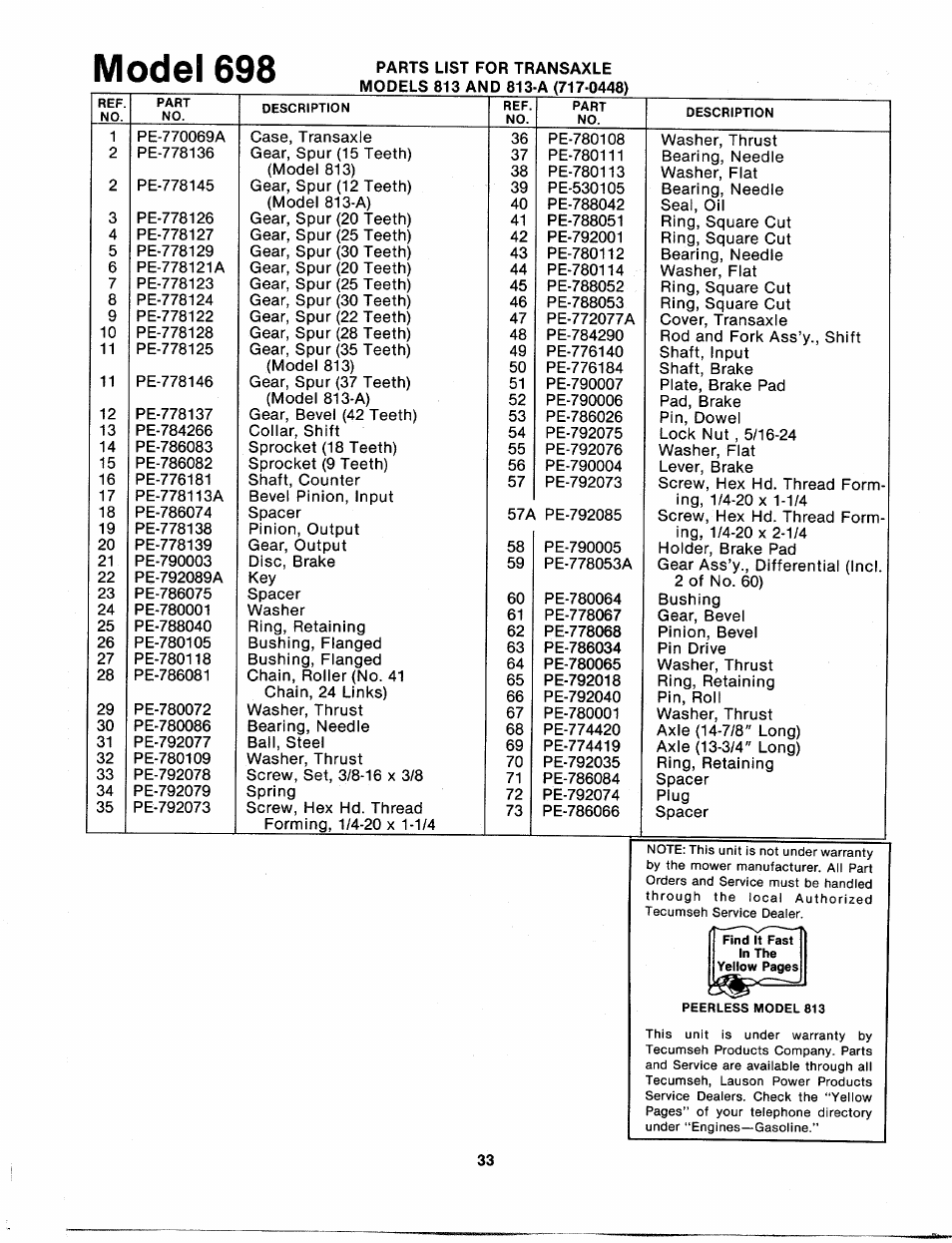 Model 698 | Bolens 132-698A User Manual | Page 33 / 35