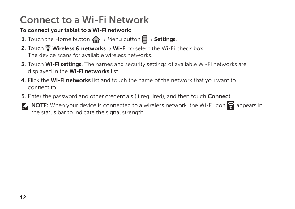 Connect to a wi-fi network | Dell STREAK mobile User Manual | Page 14 / 84
