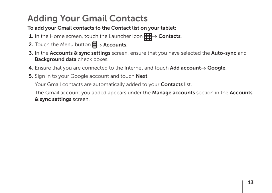 Adding your gmail contacts | Dell STREAK mobile User Manual | Page 15 / 84