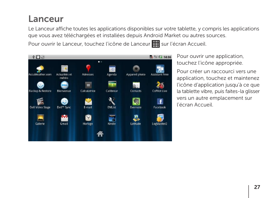 Lanceur | Dell STREAK mobile User Manual | Page 29 / 84