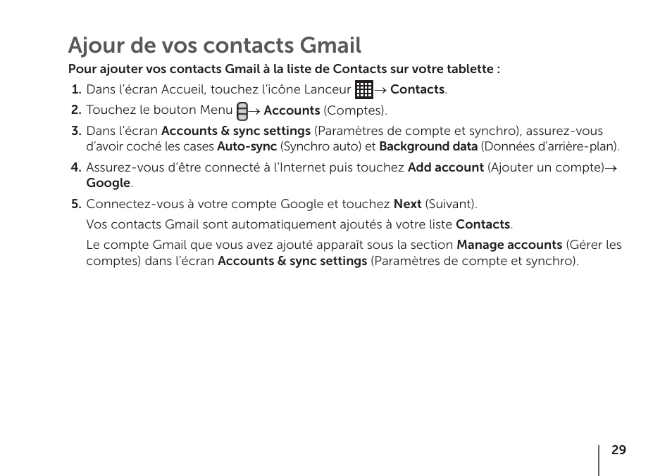 Ajour de vos contacts gmail | Dell STREAK mobile User Manual | Page 31 / 84