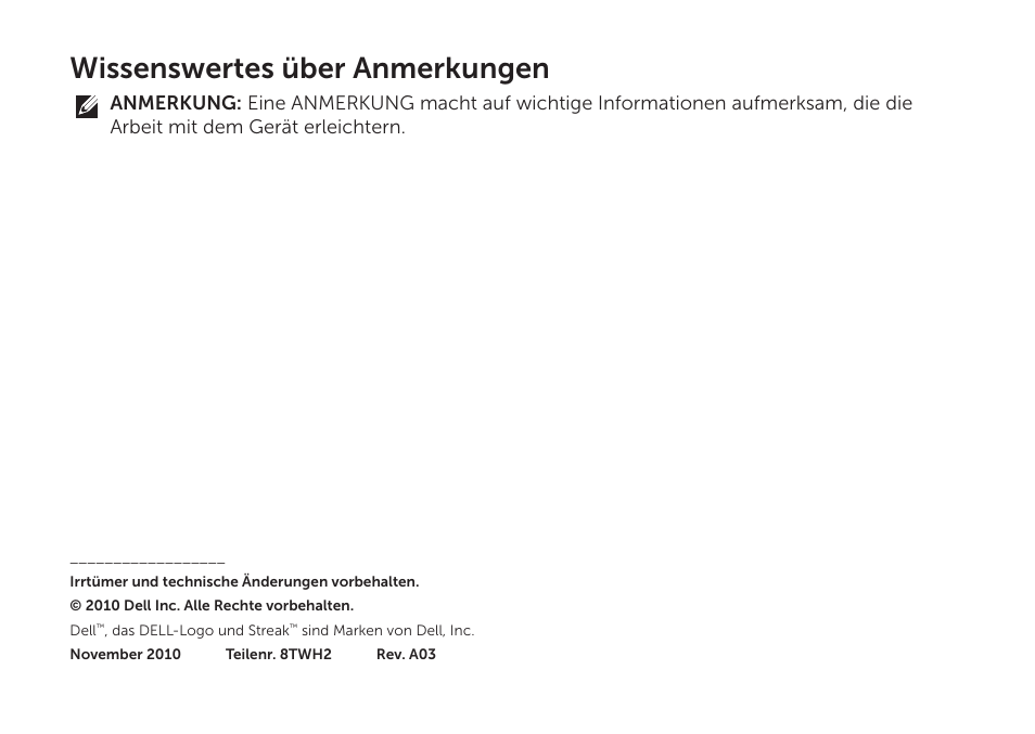 Wissenswertes über anmerkungen | Dell STREAK mobile User Manual | Page 36 / 84