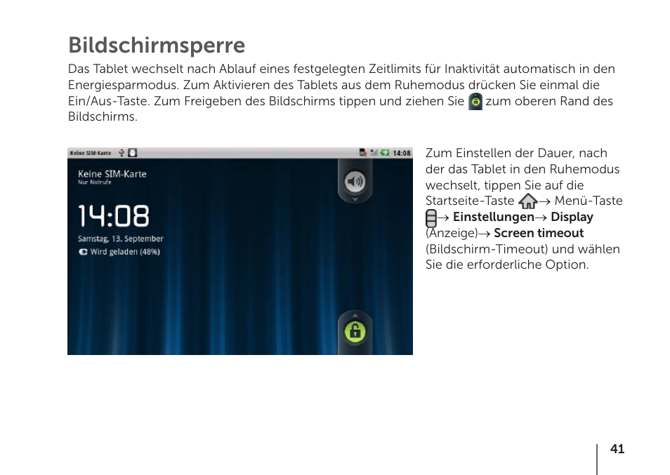 Bildschirmsperre | Dell STREAK mobile User Manual | Page 43 / 84