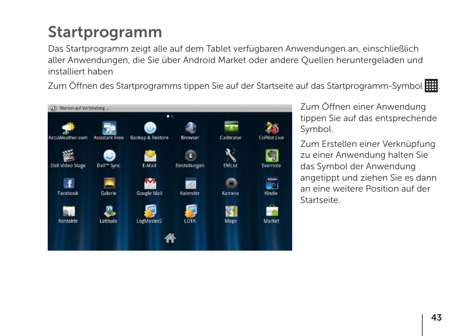 Startprogramm | Dell STREAK mobile User Manual | Page 45 / 84