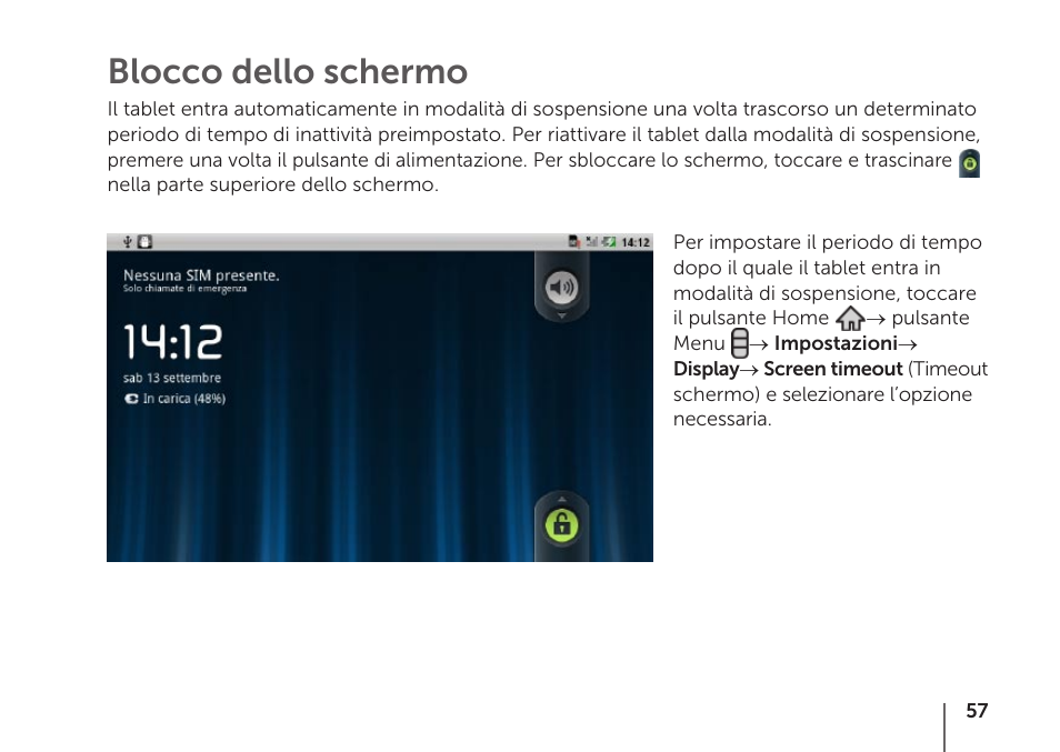 Blocco dello schermo | Dell STREAK mobile User Manual | Page 59 / 84