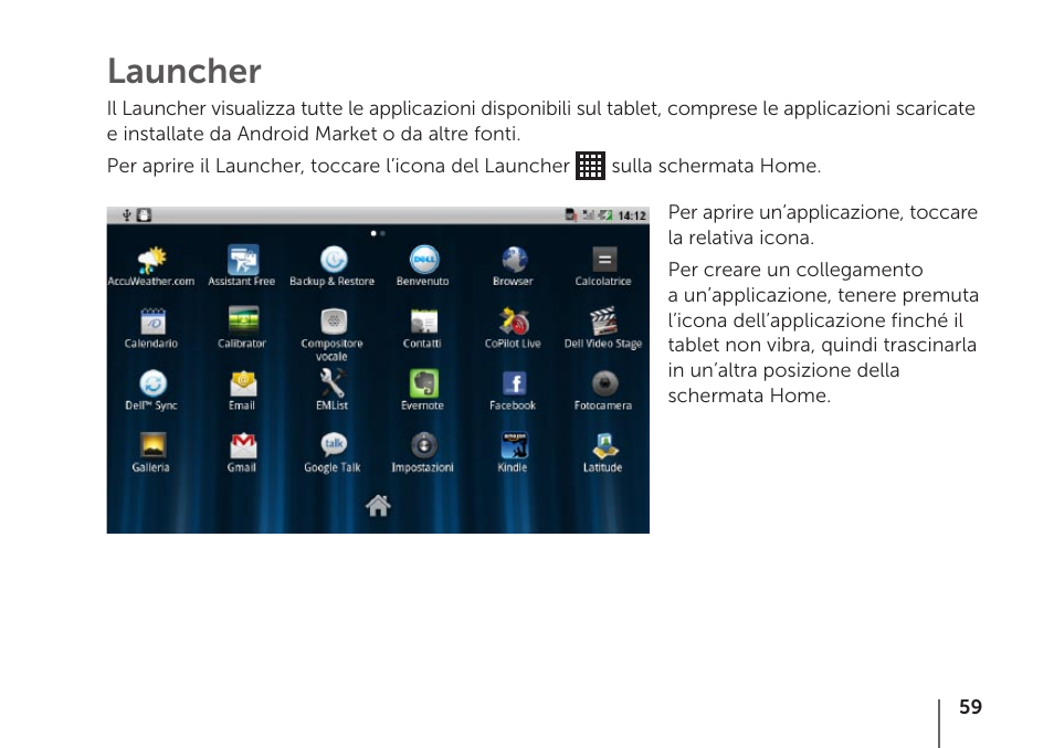 Launcher | Dell STREAK mobile User Manual | Page 61 / 84