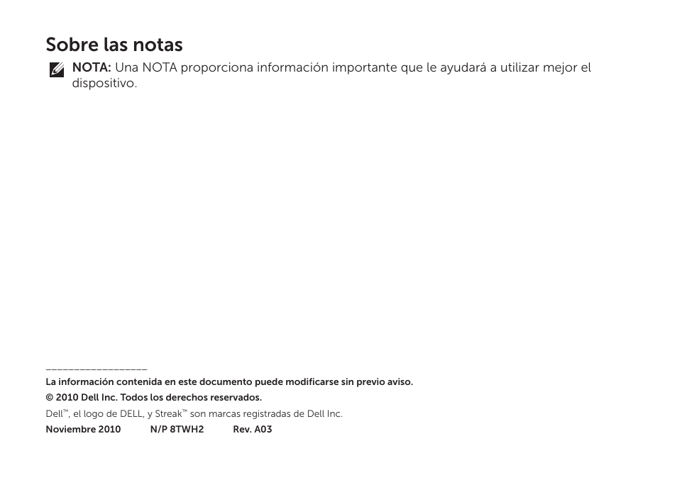 Sobre las notas | Dell STREAK mobile User Manual | Page 68 / 84