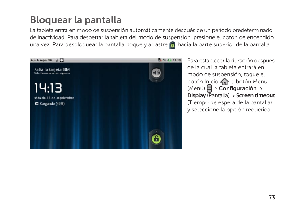 Bloquear la pantalla | Dell STREAK mobile User Manual | Page 75 / 84