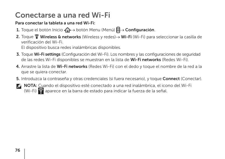 Conectarse a una red wi-fi | Dell STREAK mobile User Manual | Page 78 / 84