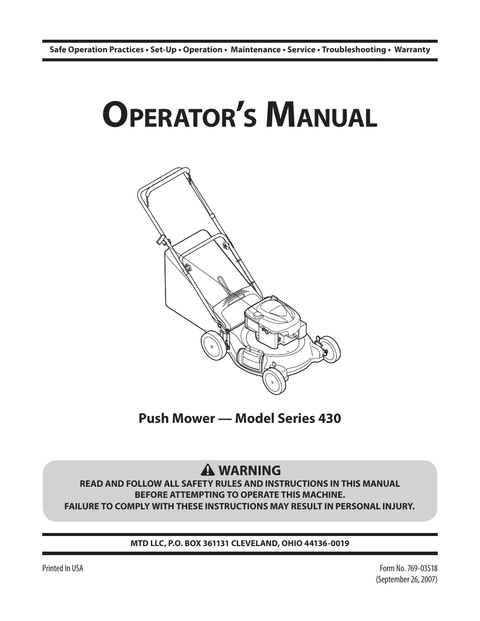 MTD Series 430 User Manual | 20 pages