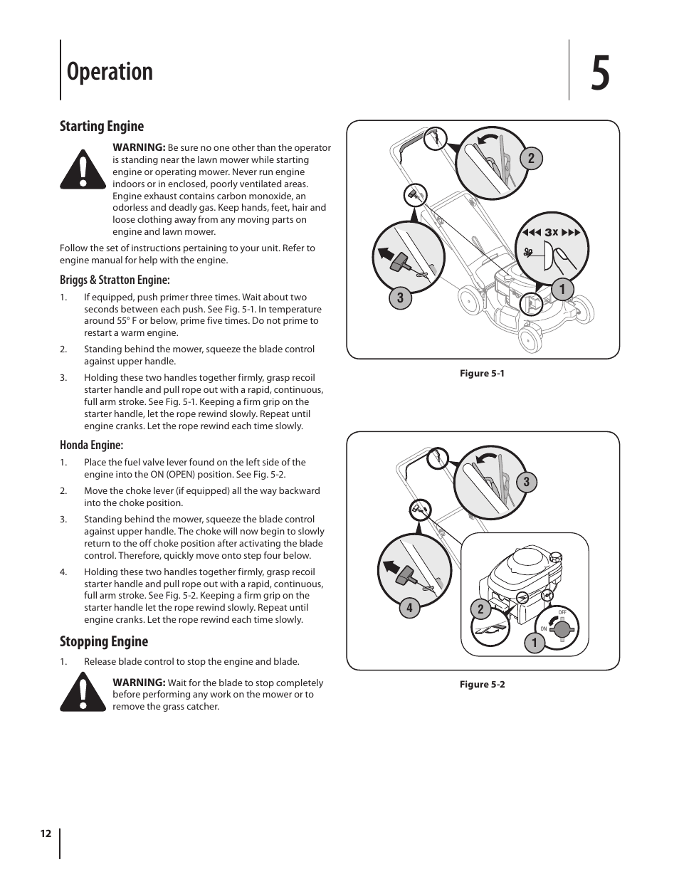 Operation, Starting engine, Stopping engine | MTD Series 430 User Manual | Page 12 / 20