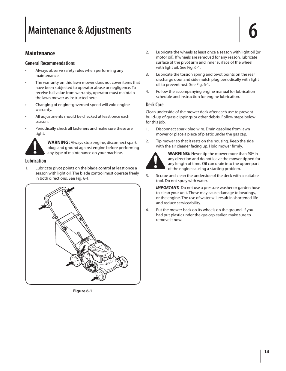 Maintenance & adjustments, Maintenance | MTD Series 430 User Manual | Page 14 / 20