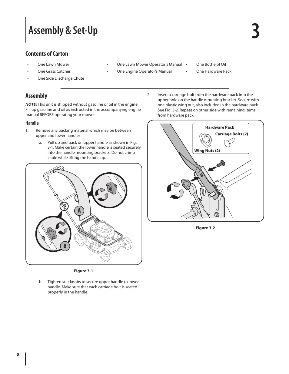 Assembly & set-up, Contents of carton, Assembly | MTD Series 430 User Manual | Page 8 / 20