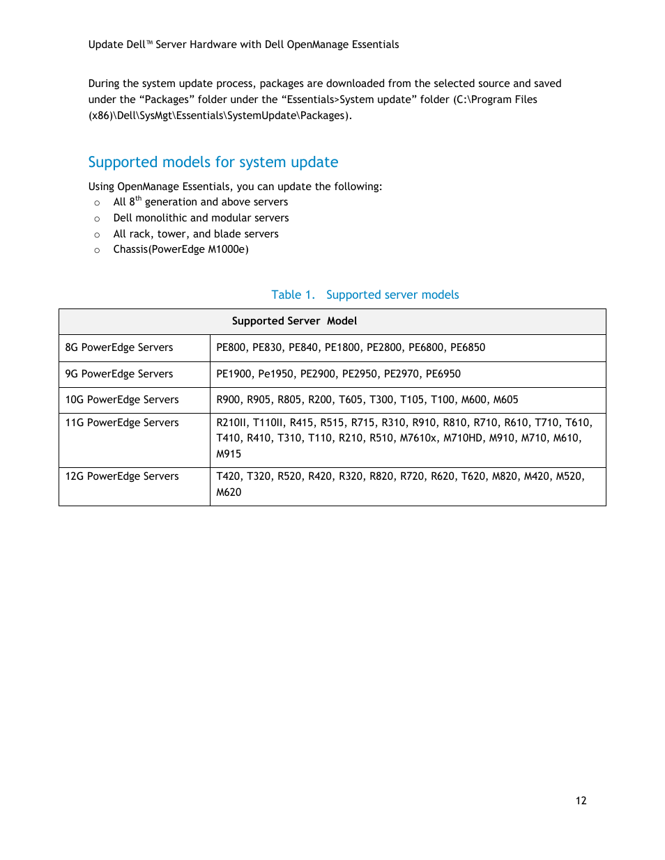 Supported models for system update | Dell POWEREDGE R720 User Manual | Page 12 / 34