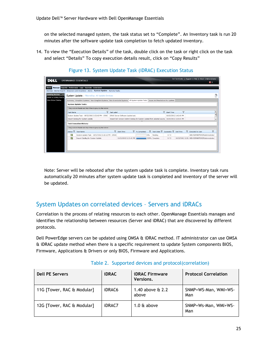 System updates, On correlated devices – servers and idracs | Dell POWEREDGE R720 User Manual | Page 25 / 34