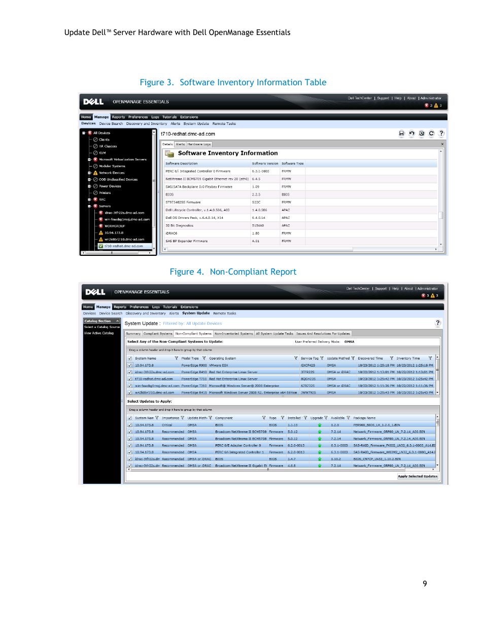 Software inventory information table, Figure 3, Non-compliant report | Figure 4 | Dell POWEREDGE R720 User Manual | Page 9 / 34