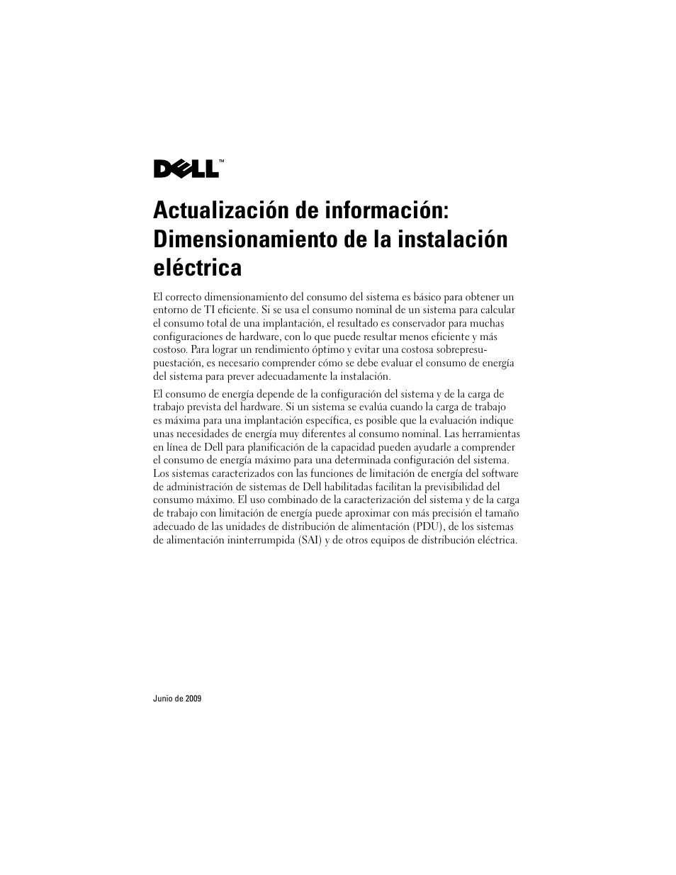 Actualización de información, Dimensionamiento de la instalación eléctrica | Dell PowerEdge M610x User Manual | Page 13 / 14