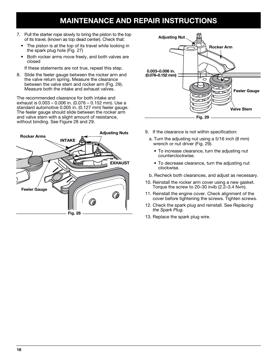 Maintenance and repair instructions | Troy-Bilt TB144 User Manual | Page 16 / 72